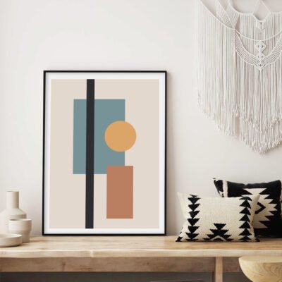 Modern Mid Century Retro Geometric Shapes Abstract Gallery Wall Art Pictures For Living Room Decor