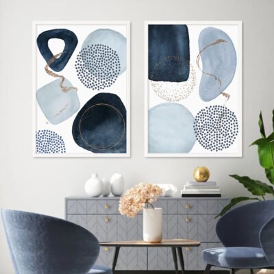 Modern Nordic Abstract Watercolor Blue Beige Pink Fine Art Canvas Prints For Living Room