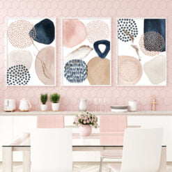 Modern Nordic Abstract Watercolor Blue Beige Pink Fine Art Canvas Prints For Living Room