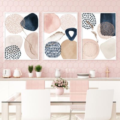 Modern Nordic Abstract Watercolor Blue Beige Pink Fine Art Canvas Prints For Living Room