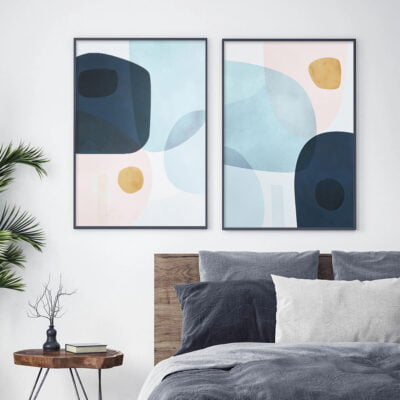 Modern Shades Of Blue Pink Abstract Wall Art Pictures For Bedroom Living Room Wall Decor