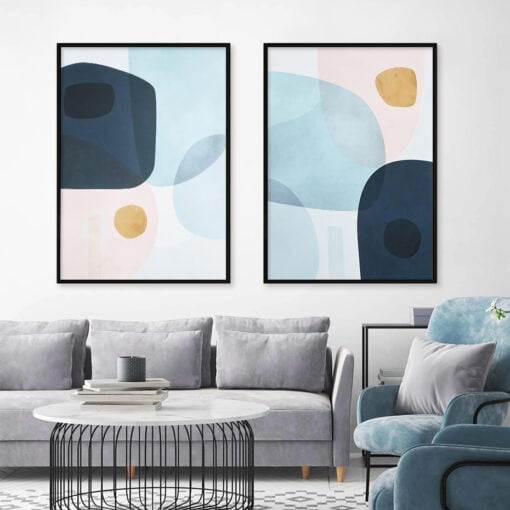 Modern Shades Of Blue Pink Abstract Wall Art Pictures For Bedroom Living Room Wall Decor