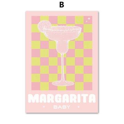 Mojito Margarita Cocktail Wall Art Pink Blue Modern Retro Pictures For Kitchen Bar Diner Wall Decor