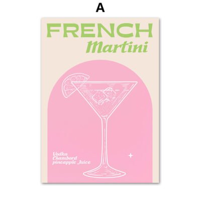 Mojito Margarita Cocktail Wall Art Pink Blue Modern Retro Pictures For Kitchen Bar Diner Wall Decor