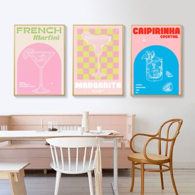 Mojito Margarita Cocktail Wall Art Pink Blue Modern Retro Pictures For Kitchen Bar Diner Wall Decor