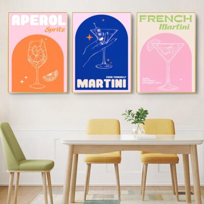 Mojito Margarita Cocktail Wall Art Pink Blue Modern Retro Pictures For Kitchen Bar Diner Wall Decor