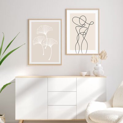 Neutral Beige Minimalist Natural Lifestyle Figure Art Gallery Wall Art Pictures For Living Room