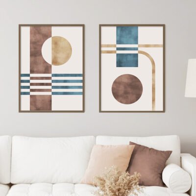 Neutral Colors Abstract Geometric Watercolor Wall Art Fine Art Canvas Prints Pictures For Living Room