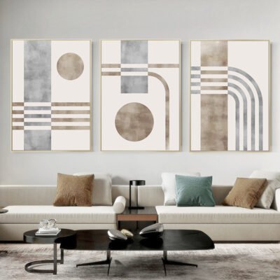 Neutral Colors Abstract Geometric Watercolor Wall Art Fine Art Canvas Prints Pictures For Living Room