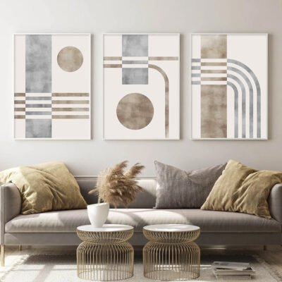 Neutral Colors Abstract Geometric Watercolor Wall Art Fine Art Canvas Prints Pictures For Living Room