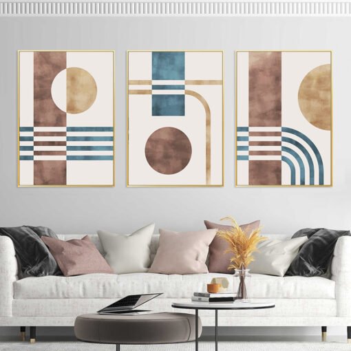 Neutral Colors Abstract Geometric Watercolor Wall Art Fine Art Canvas Prints Pictures For Living Room