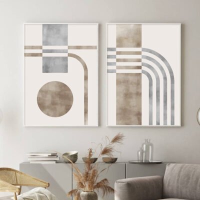 Neutral Colors Abstract Geometric Watercolor Wall Art Fine Art Canvas Prints Pictures For Living Room