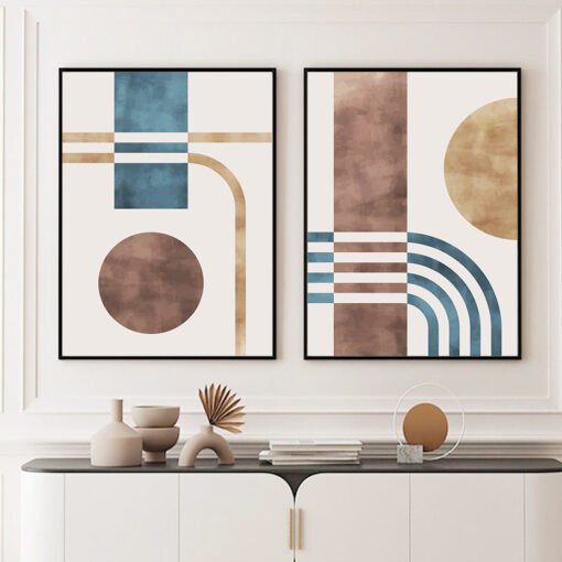 Neutral Colors Abstract Geometric Watercolor Wall Art Fine Art Canvas Prints Pictures For Living Room