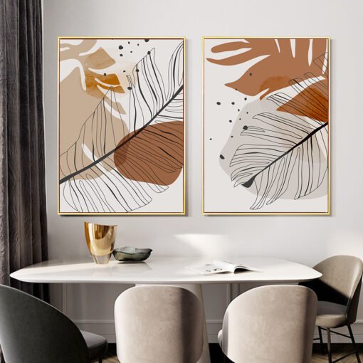 Neutral Colors Abstract Tropical Botanical Line Art Wall Fine Art Canvas Prints For Living Room
