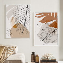 Neutral Colors Abstract Tropical Botanical Line Art Wall Fine Art Canvas Prints For Living Room