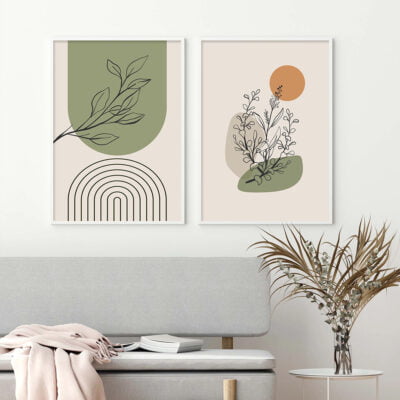 Neutral Colors Mid Century Abstract Botanical Landscape Gallery Wall Art Pictures For Living Room