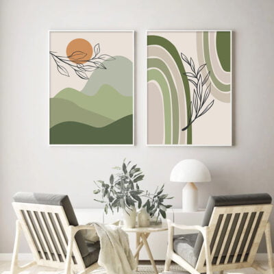 Neutral Colors Mid Century Abstract Botanical Landscape Gallery Wall Art Pictures For Living Room