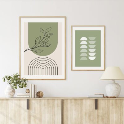 Neutral Colors Mid Century Abstract Botanical Landscape Gallery Wall Art Pictures For Living Room