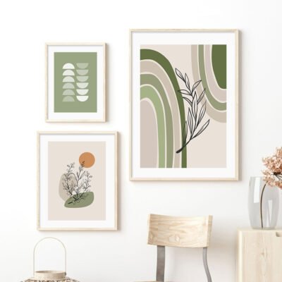 Neutral Colors Mid Century Abstract Botanical Landscape Gallery Wall Art Pictures For Living Room