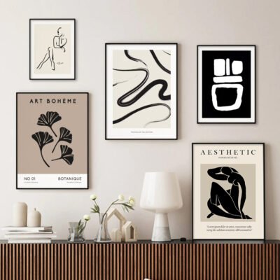 Neutral Colors Modern Minimalist Bohemian Gallery Wall Art Pictures For Natural Living Room Decor