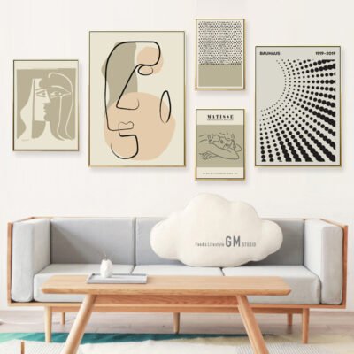 Pale Green Beige Modern Abstract Minimalist Lifestyle Gallery Wall Decor For Living Room