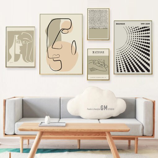 Pale Green Beige Modern Abstract Minimalist Lifestyle Gallery Wall Decor For Living Room