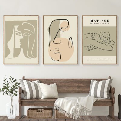 Pale Green Beige Modern Abstract Minimalist Lifestyle Gallery Wall Decor For Living Room
