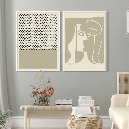 Pale Green Beige Modern Abstract Minimalist Lifestyle Gallery Wall Decor For Living Room