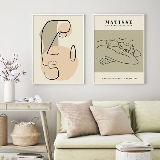 Pale Green Beige Modern Abstract Minimalist Lifestyle Gallery Wall Decor For Living Room