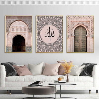 Pink Black Moroccan Architectural Bohemian Islamic Wall Art Pictures For Living Room Decor