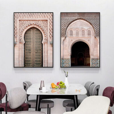 Pink Black Moroccan Architectural Bohemian Islamic Wall Art Pictures For Living Room Decor