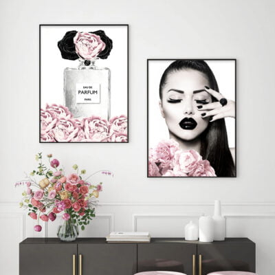 Pink Rose Paris Fashion Wall Art Fine Art Canvas Prints Pictures For Living Room Girl's Bedroom Art Decor