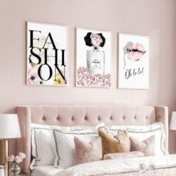 Pink Rose Paris Fashion Wall Art Fine Art Canvas Prints Pictures For Living Room Girl's Bedroom Art Decor
