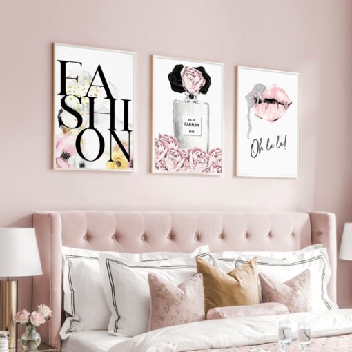 Pink Rose Paris Fashion Wall Art Fine Art Canvas Prints Pictures For Living Room Girl's Bedroom Art Decor