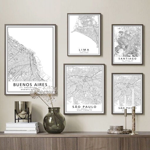 Rio De Janeiro Lima Santiago Wall Map South America City Map Wall Art For Home Office Decor