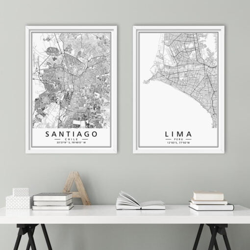 Rio De Janeiro Lima Santiago Wall Map South America City Map Wall Art For Home Office Decor