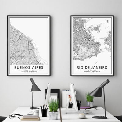 Rio De Janeiro Lima Santiago Wall Map South America City Map Wall Art For Home Office Decor