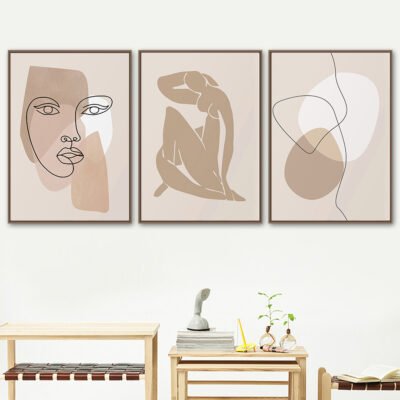 Shades Of Beige Abstract Botanical Line Art Figure Art Lifestyle Gallery Wall Pictures For Bedroom