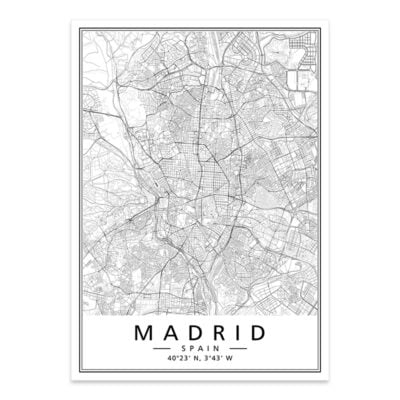 Spain City Maps Madrid Barcelona Wall Map Posters Modern Black White Pictures For Home Office