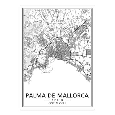 Spain City Maps Madrid Barcelona Wall Map Posters Modern Black White Pictures For Home Office