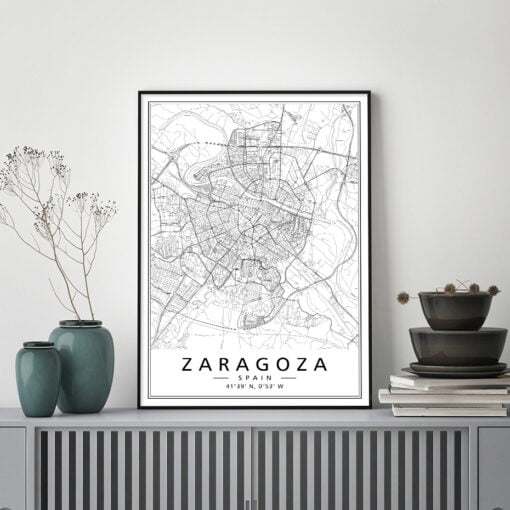 Spain City Maps Madrid Barcelona Wall Map Posters Modern Black White Pictures For Home Office