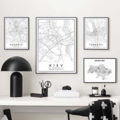 Ukraine Kiev City Wall Map Wall Art Black White Ukraine City Map Posters For Home Office Wall Decor