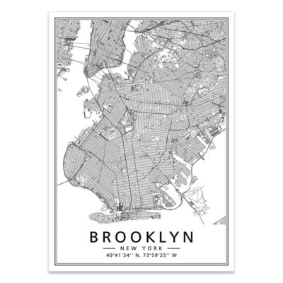 United States City Map Wall Art Brooklyn New York Wall Map Black White Pictures For Home Office