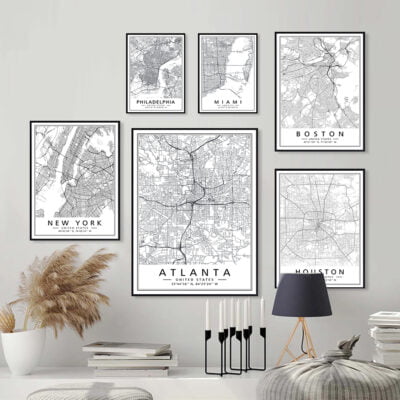 United States City Map Wall Art Brooklyn New York Wall Map Black White Pictures For Home Office