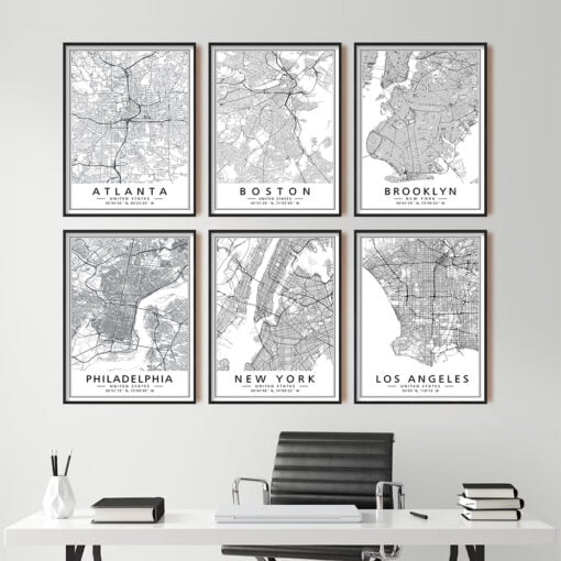 United States City Map Wall Art Brooklyn New York Wall Map Black White Pictures For Home Office