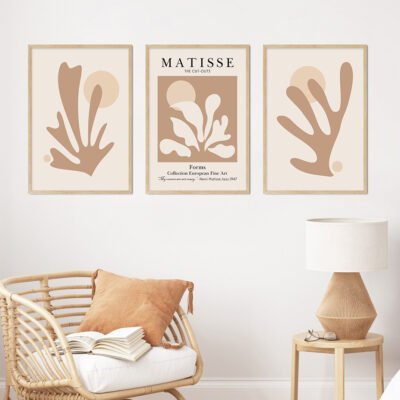 Vintage Shades Of Beige Abstract Minimalist Gallery Wall Art Pictures For Bedroom Living Room