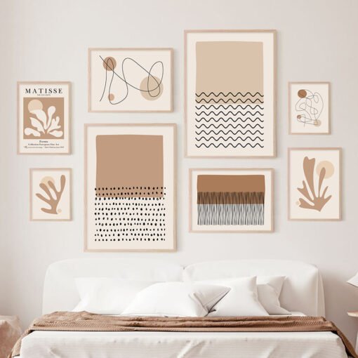 Vintage Shades Of Beige Abstract Minimalist Gallery Wall Art Pictures For Bedroom Living Room