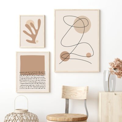 Vintage Shades Of Beige Abstract Minimalist Gallery Wall Art Pictures For Bedroom Living Room