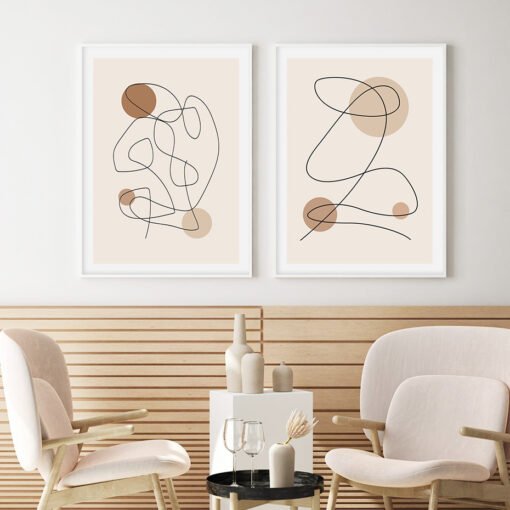 Vintage Shades Of Beige Abstract Minimalist Gallery Wall Art Pictures For Bedroom Living Room