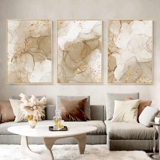 Modern Chic Abstract Beige Golden Wall Art Pictures For Bedroom Luxury Living Room Decor